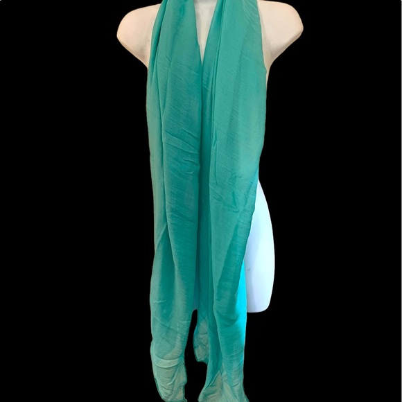 VIVID TEAL COLORED LONG COTTON SCARF BY THE FLAWSOME WOMAN - Picture 1 of 3